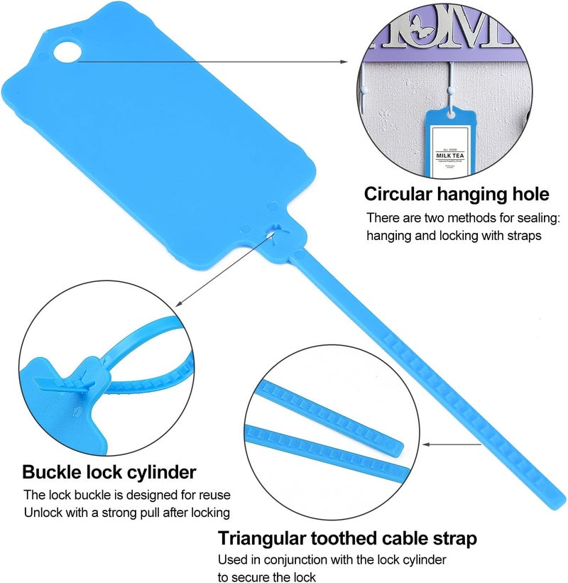 LeadSeals 100pcs Blank Plastic Tags for Labeling Reusable Hanging Tags Ties Key Tag Storage Labels Waterproof Plastic Mark Label Writable Hang Sign with One Marker Pen (Blue) - Image 4